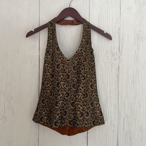 Gold and Brown Vintage Retro Paisley Halter Top